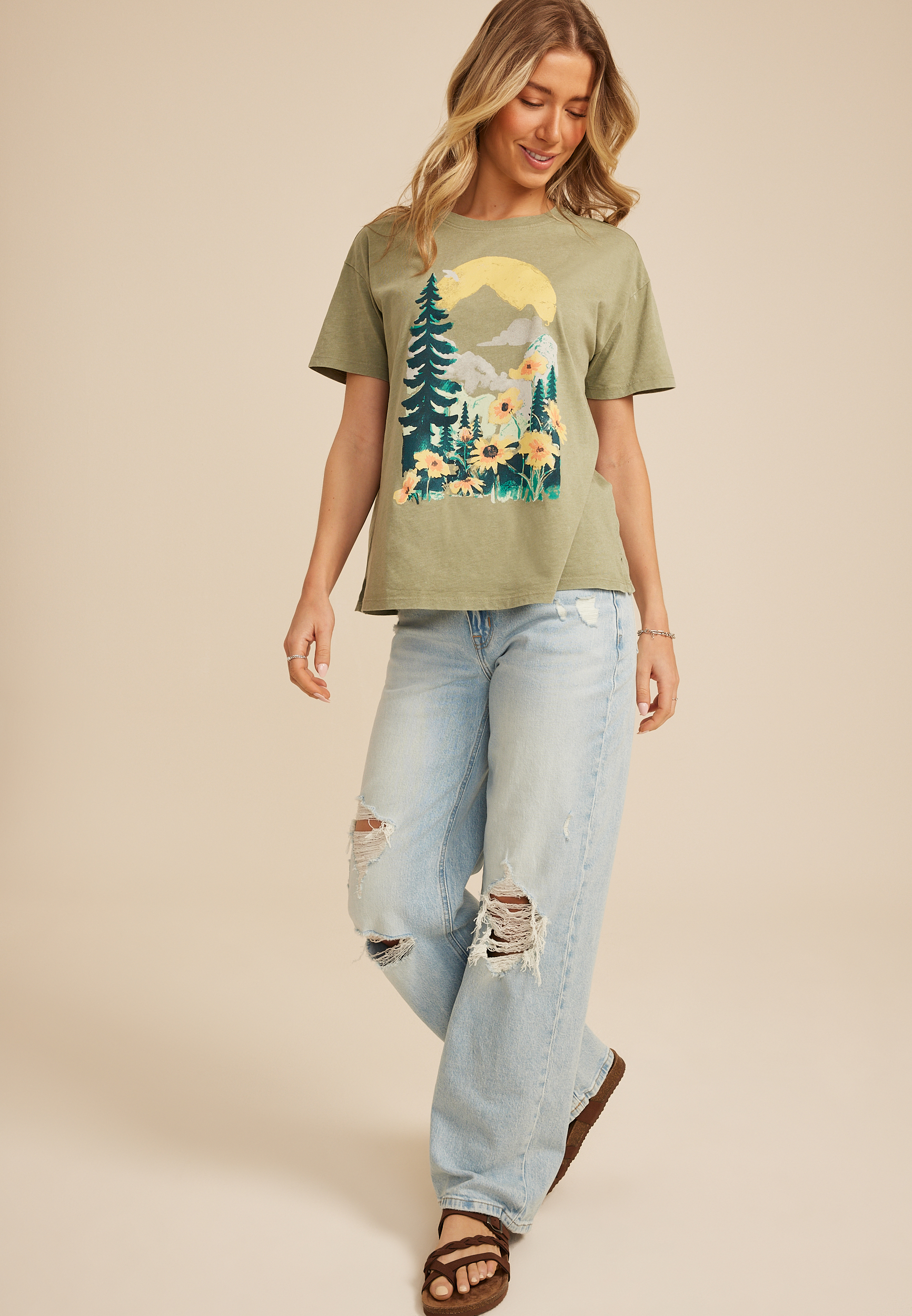 Mountain Scene Relaxed Fit Graphic Tee, C425, large