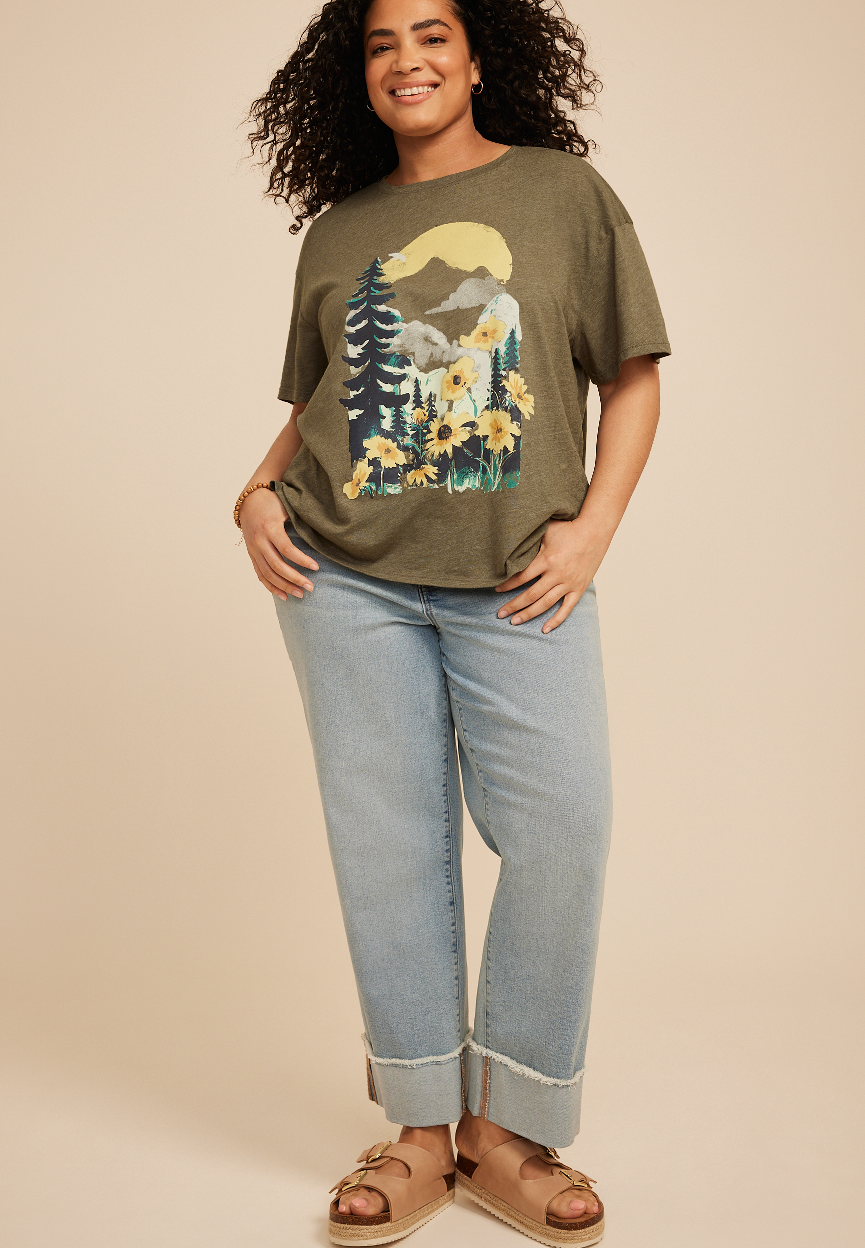 Plus Size Mountain Scene Relaxed Fit Graphic Tee, C4153, large