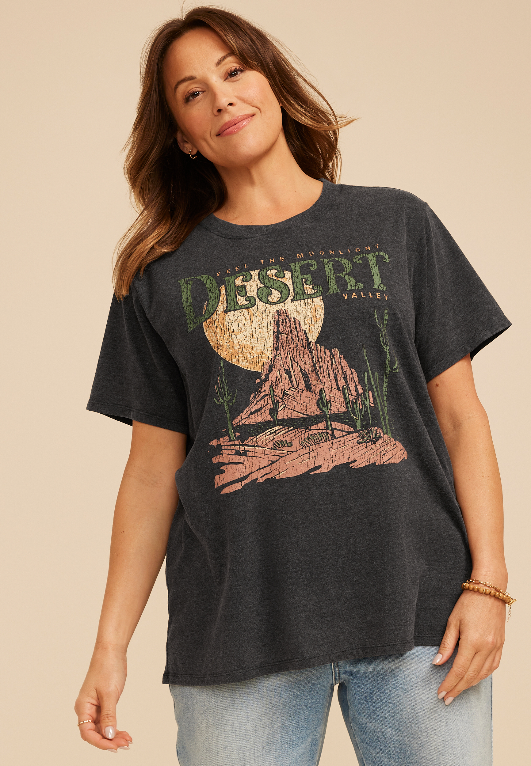 Plus Size Desert Scene Oversized Fit Graphic Tee, C106, large