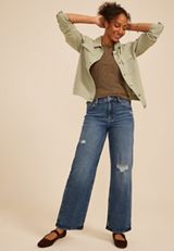 edgely&trade; High Rise Open Ripped Adjustable Waist Wide Leg Jean, C3337, small