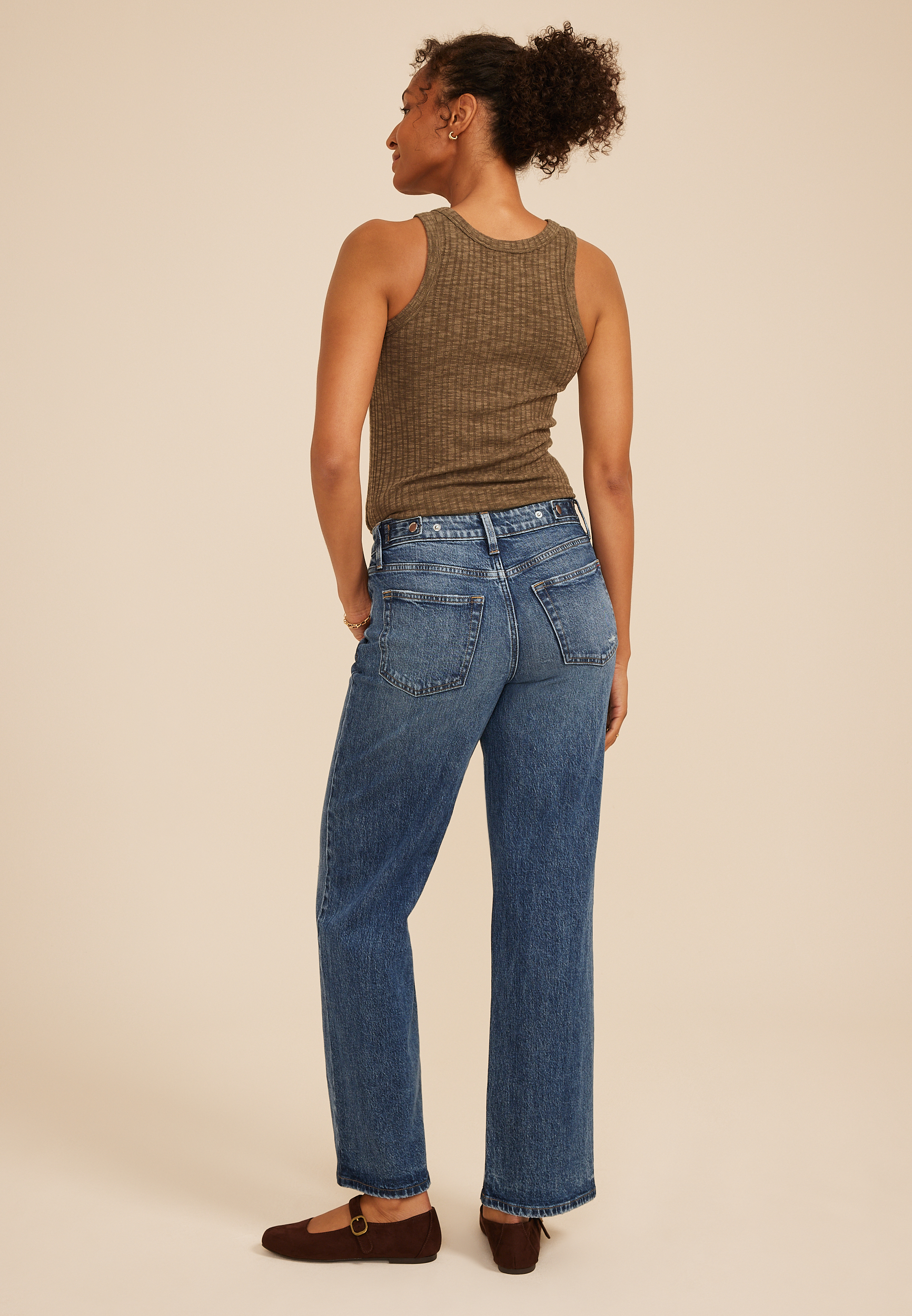 edgely&trade; High Rise Open Ripped Adjustable Waist Wide Leg Jean, C3337, large