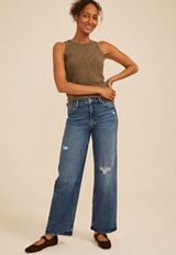 edgely&trade; High Rise Open Ripped Adjustable Waist Wide Leg Jean, C3337, small