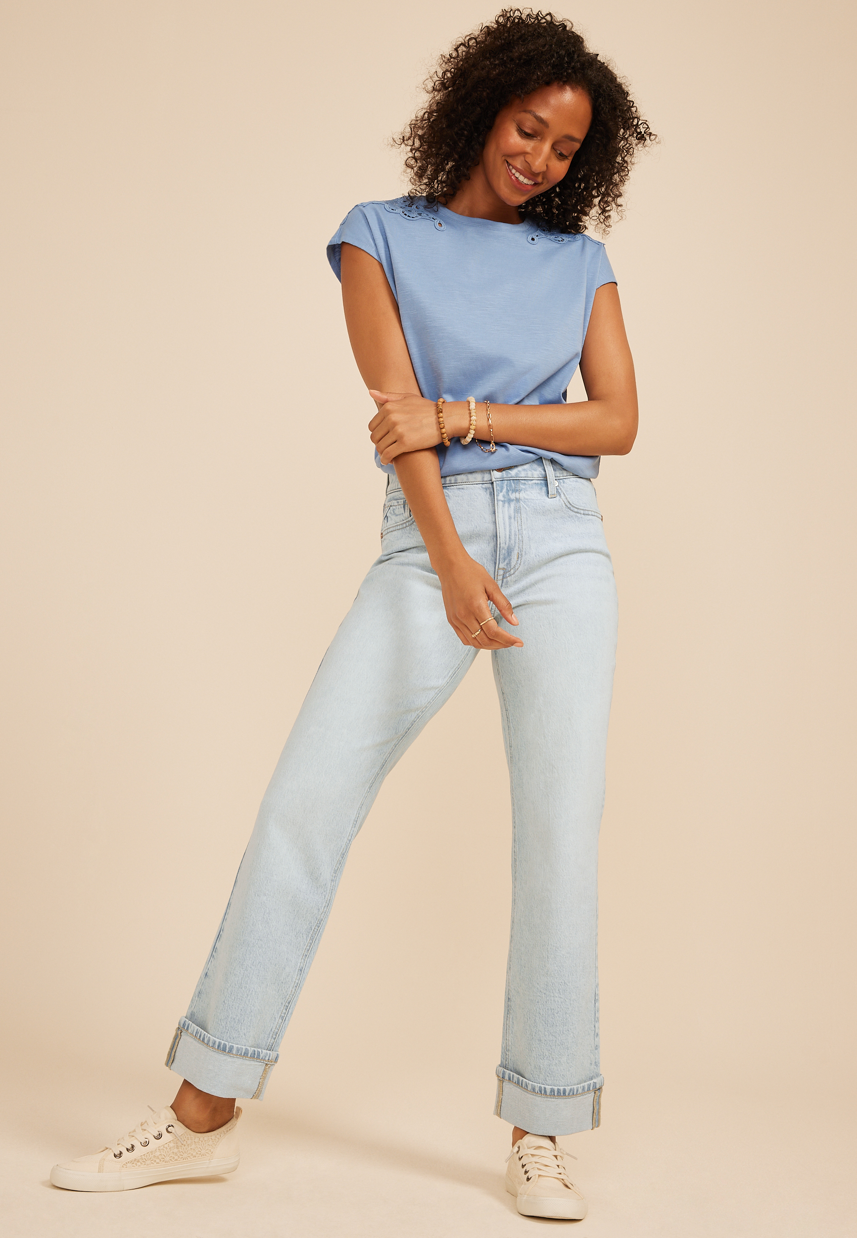 edgely&trade; High Rise Cuff Hem Relaxed Straight Leg Jean, C2806, large