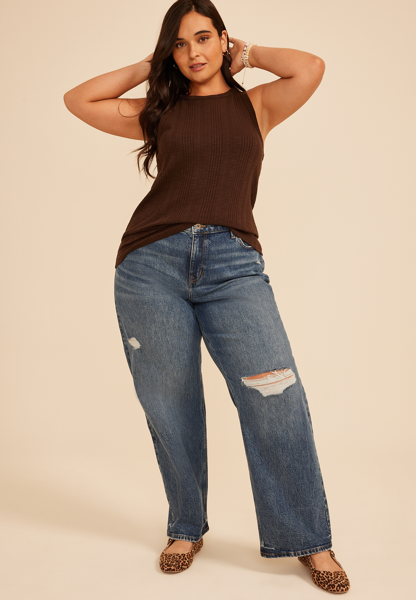 Plus Size 24/7 Variegated Ribbed Highline Tank Top, COFFEE BEAN, large