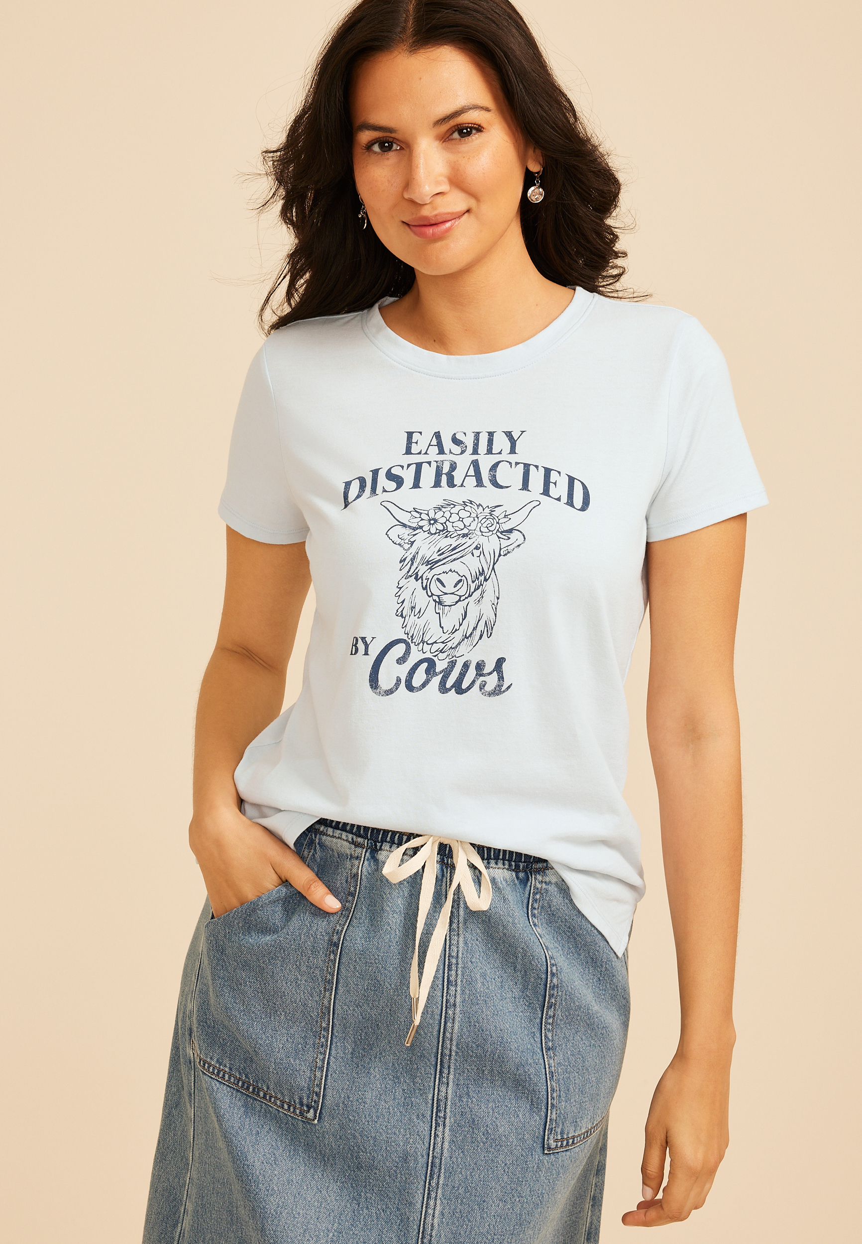 Easily Distracted By Cows Classic Fit Graphic Tee, C9476, large