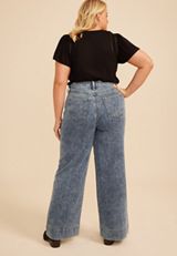 Plus Size High Rise Tie Waist Seamed Front Wide Leg Jean, C3337, small
