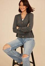 Ribbed V Neck Button Front Cardigan, C2820, small