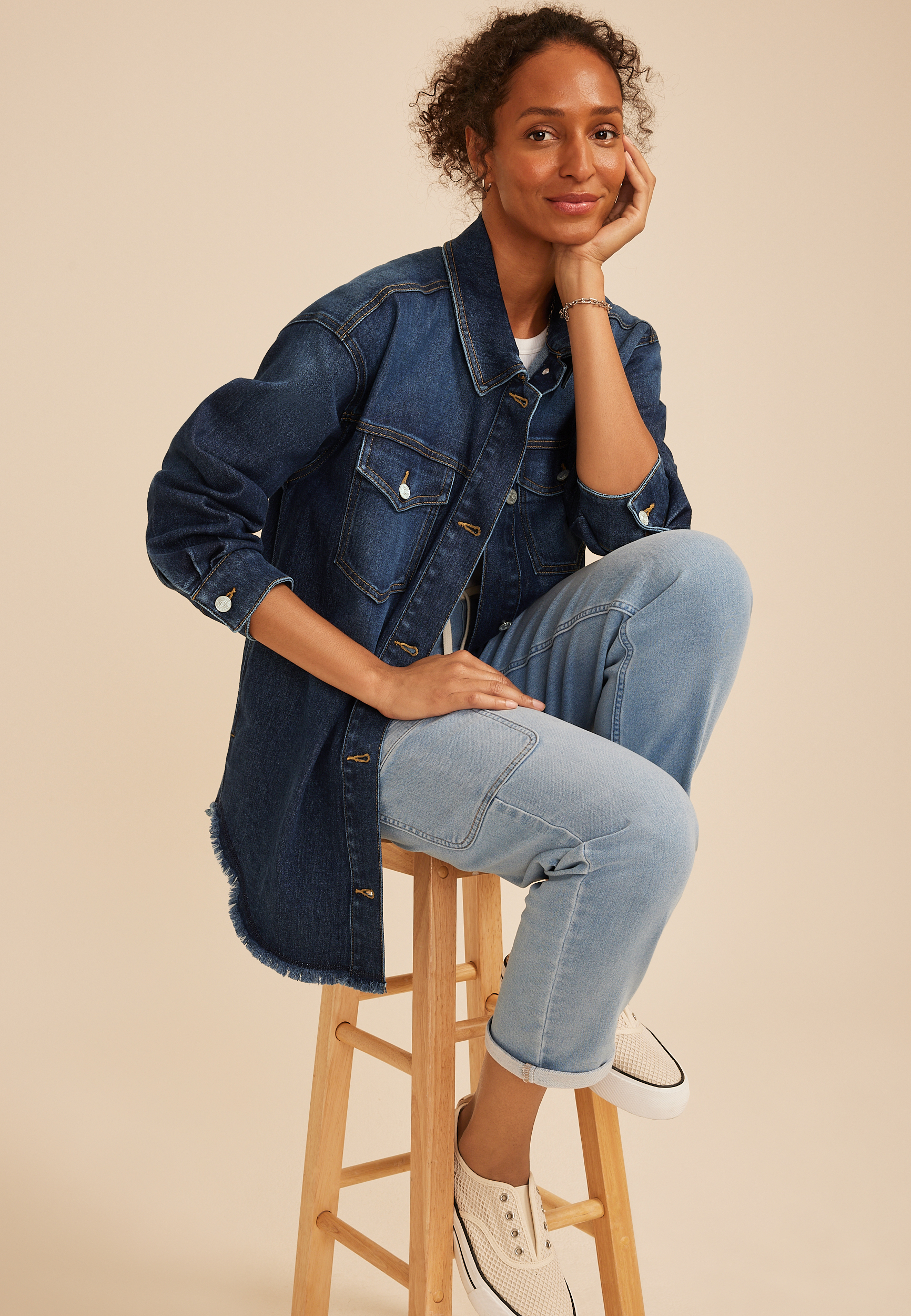Dark Denim Fray Hem Oversized Shacket