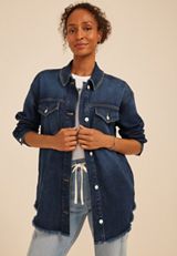 Dark Denim Fray Hem Oversized Shacket, C258, small