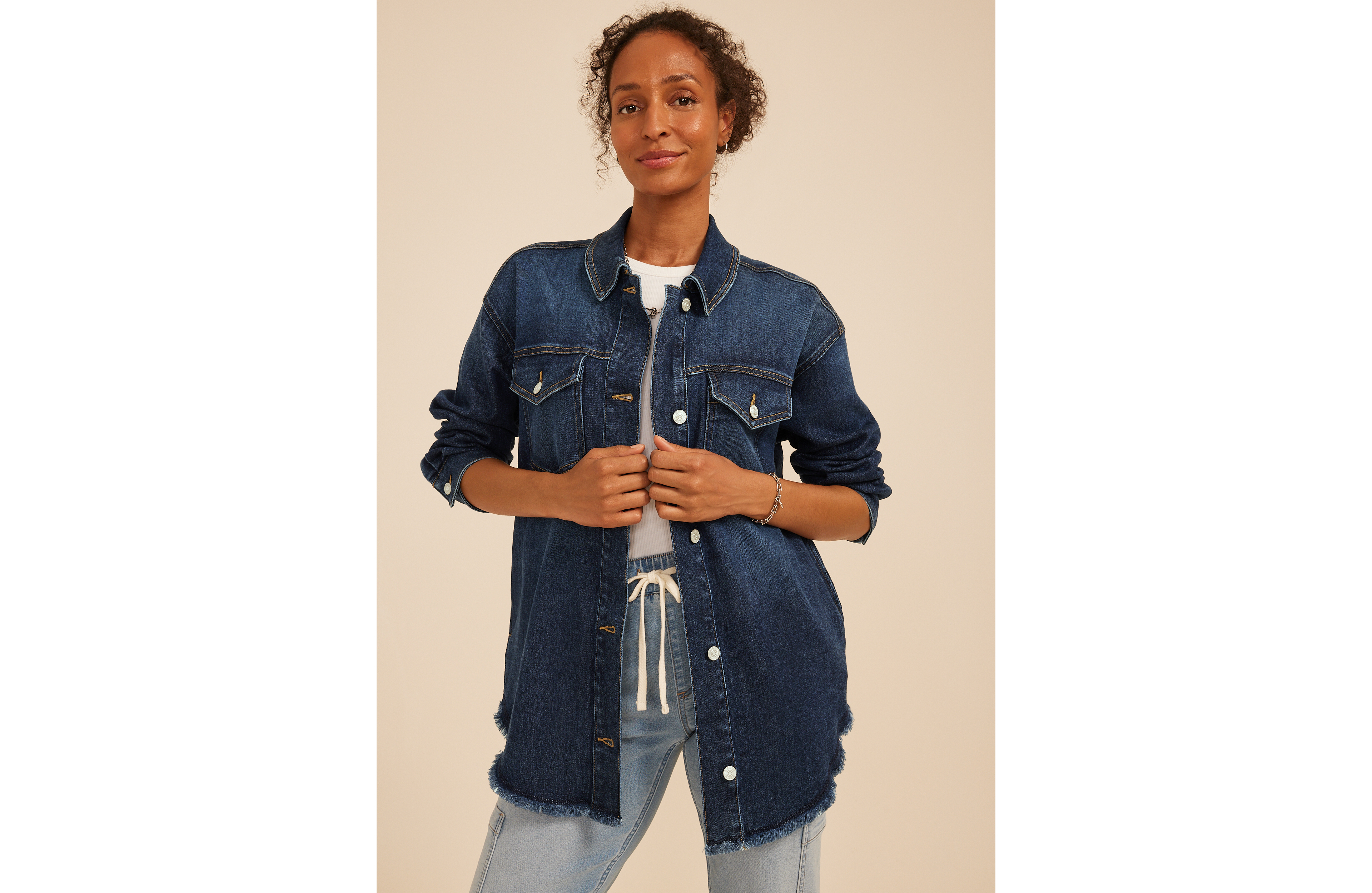 Dark Denim Fray Hem Oversized Shacket