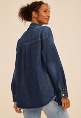 Dark Denim Fray Hem Oversized Shacket, C258, small