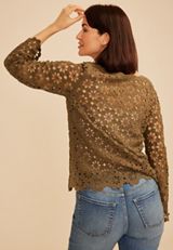 Open Stitch Floral Crochet Sweater, C115, small