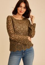 Open Stitch Floral Crochet Sweater, C115, small