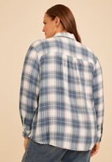 Plus Size Pucker Plaid Button Down Shirt, C4131, small