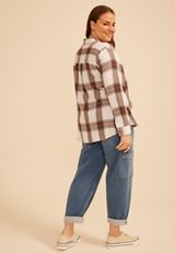 Plus Size Pucker Plaid Button Down Shirt, C8478, small