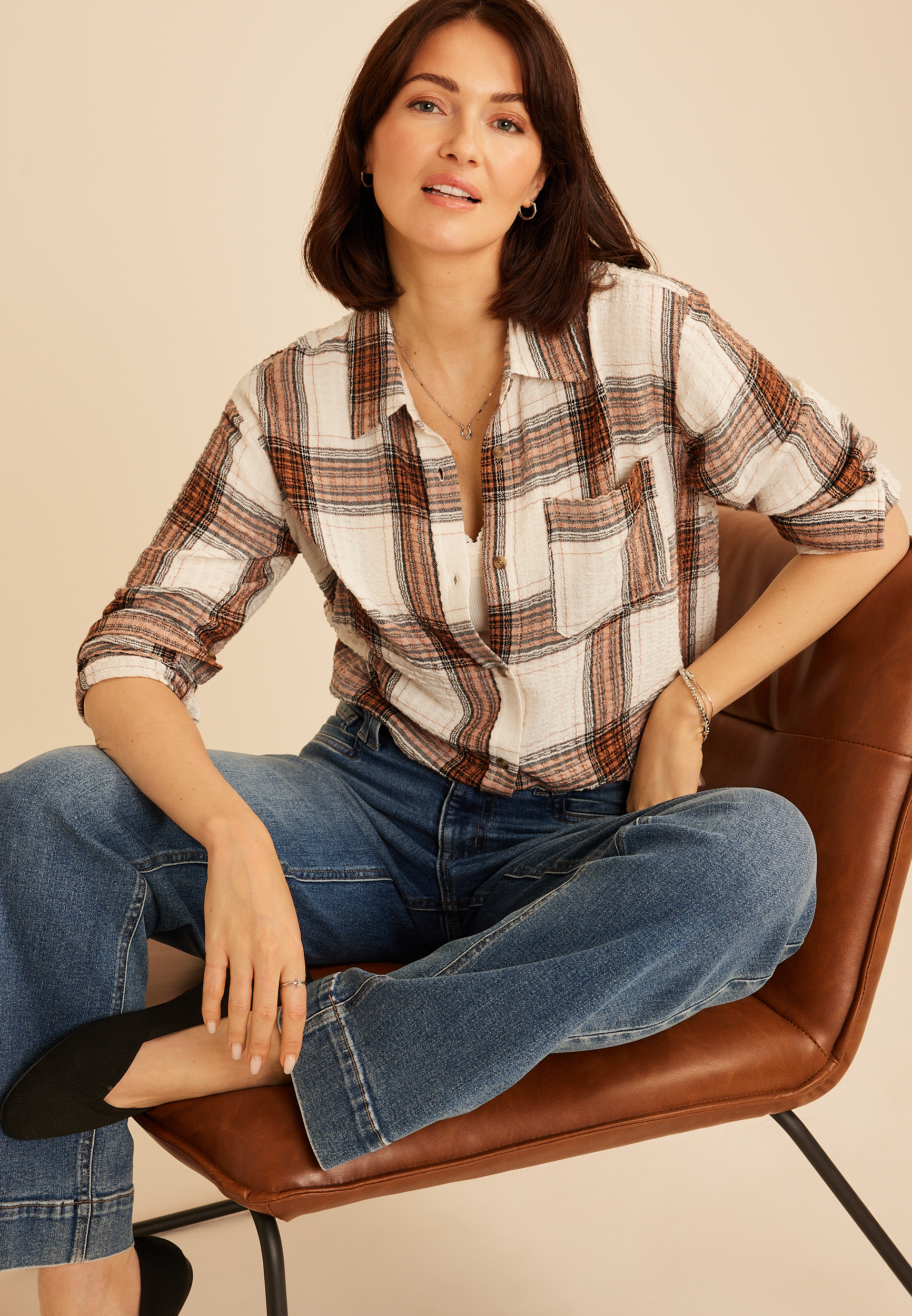 Pucker Plaid Button Down Shirt