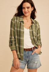 Pucker Plaid Button Down Shirt, C9017, small