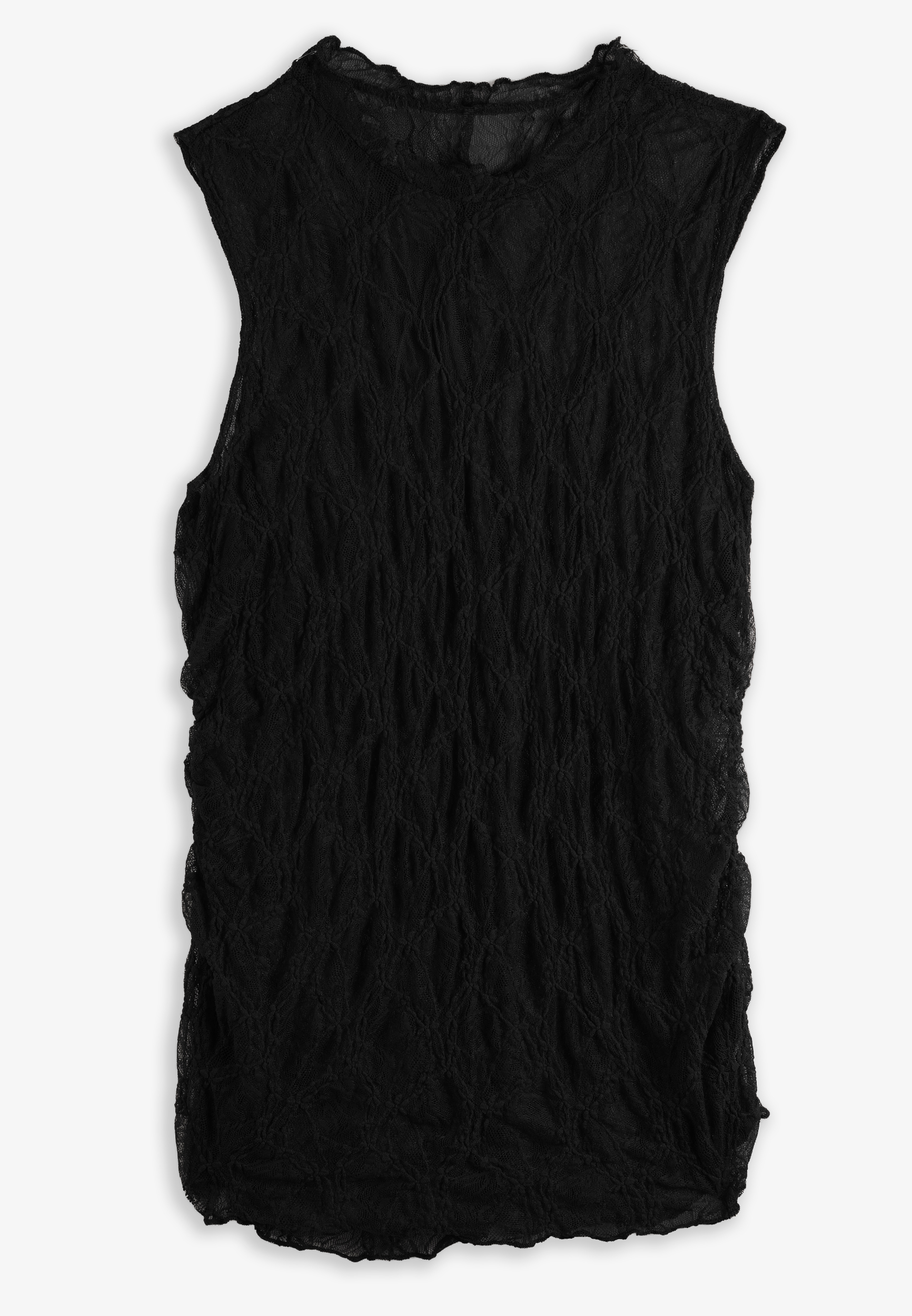 Sheer Floral Lace Side Shirred Tank Top