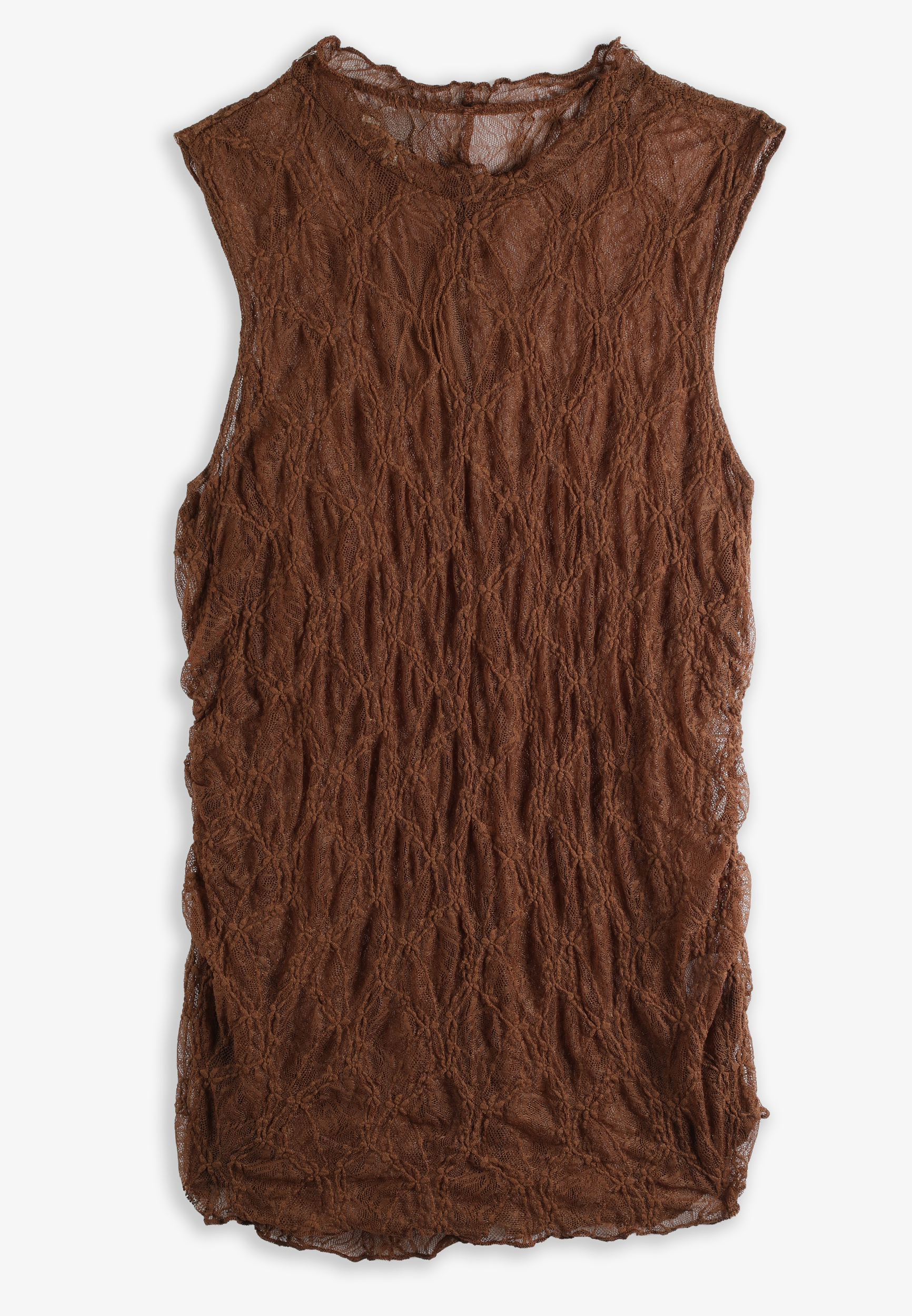 Sheer Floral Lace Side Shirred Tank Top