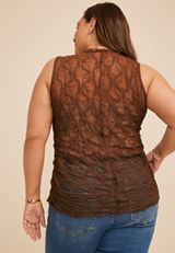 Plus Size Sheer Floral Lace Side Shirred Tank Top, C115, small