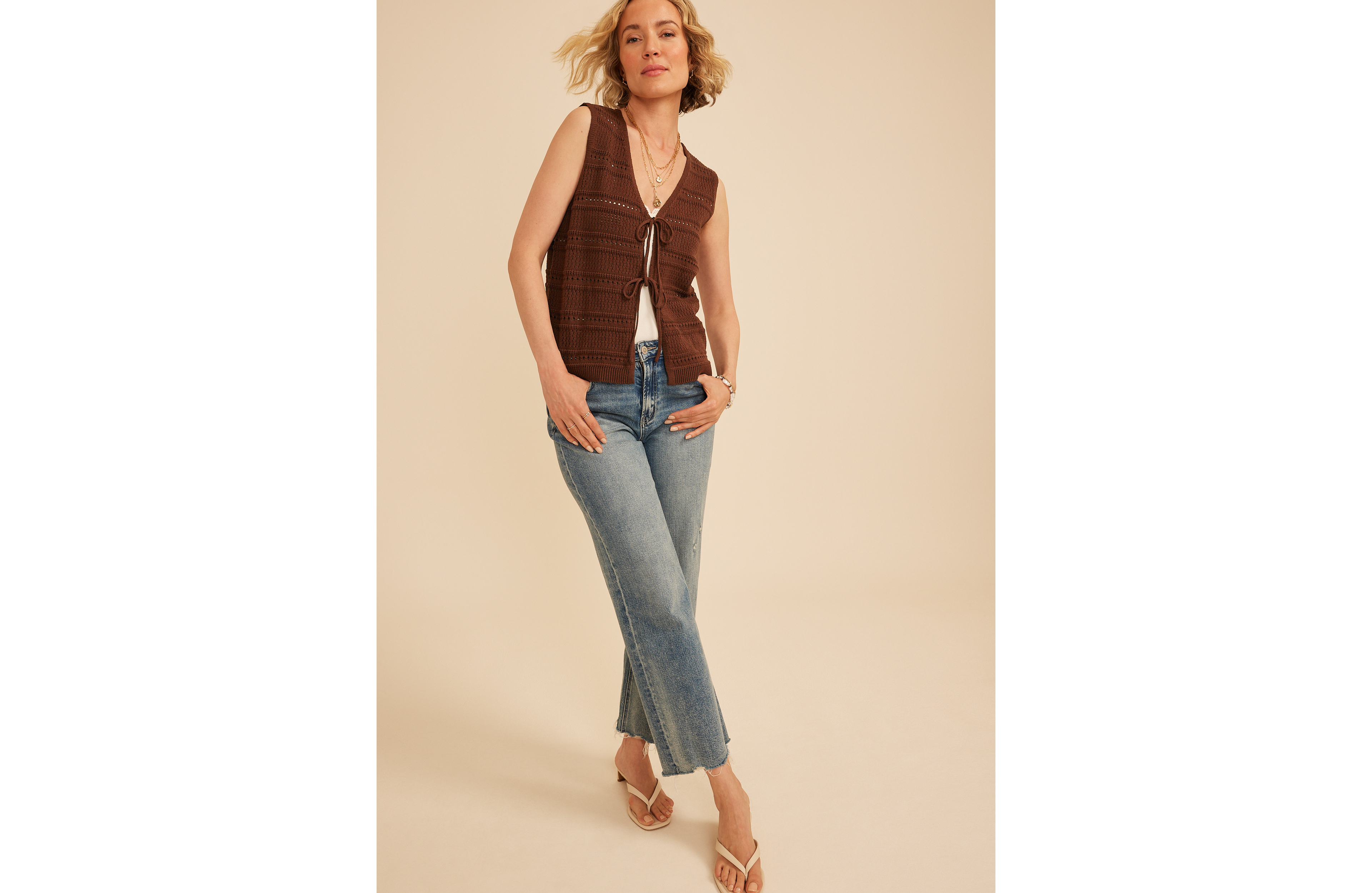 Textured Stripe Tie Front Vest