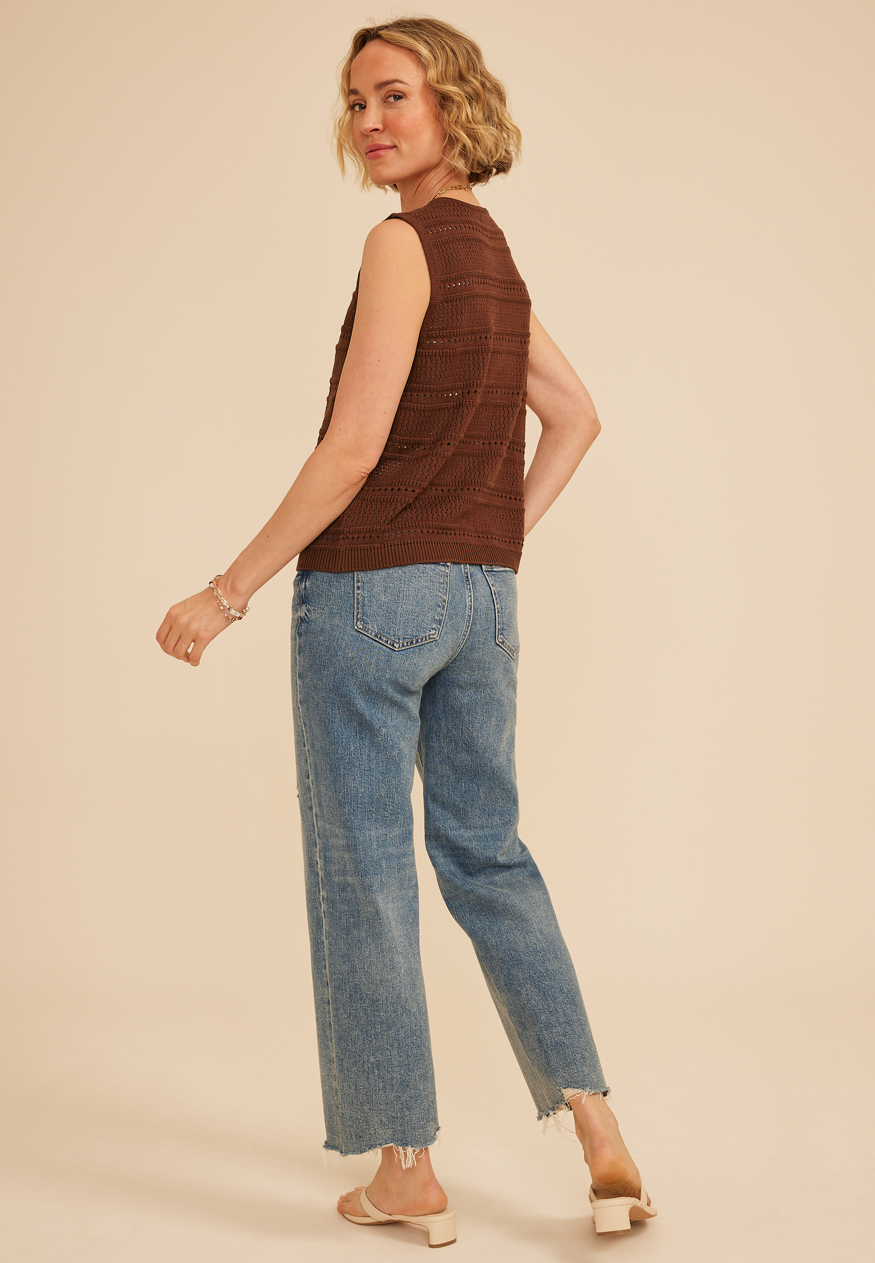 Textured Stripe Tie Front Vest, C6058, large