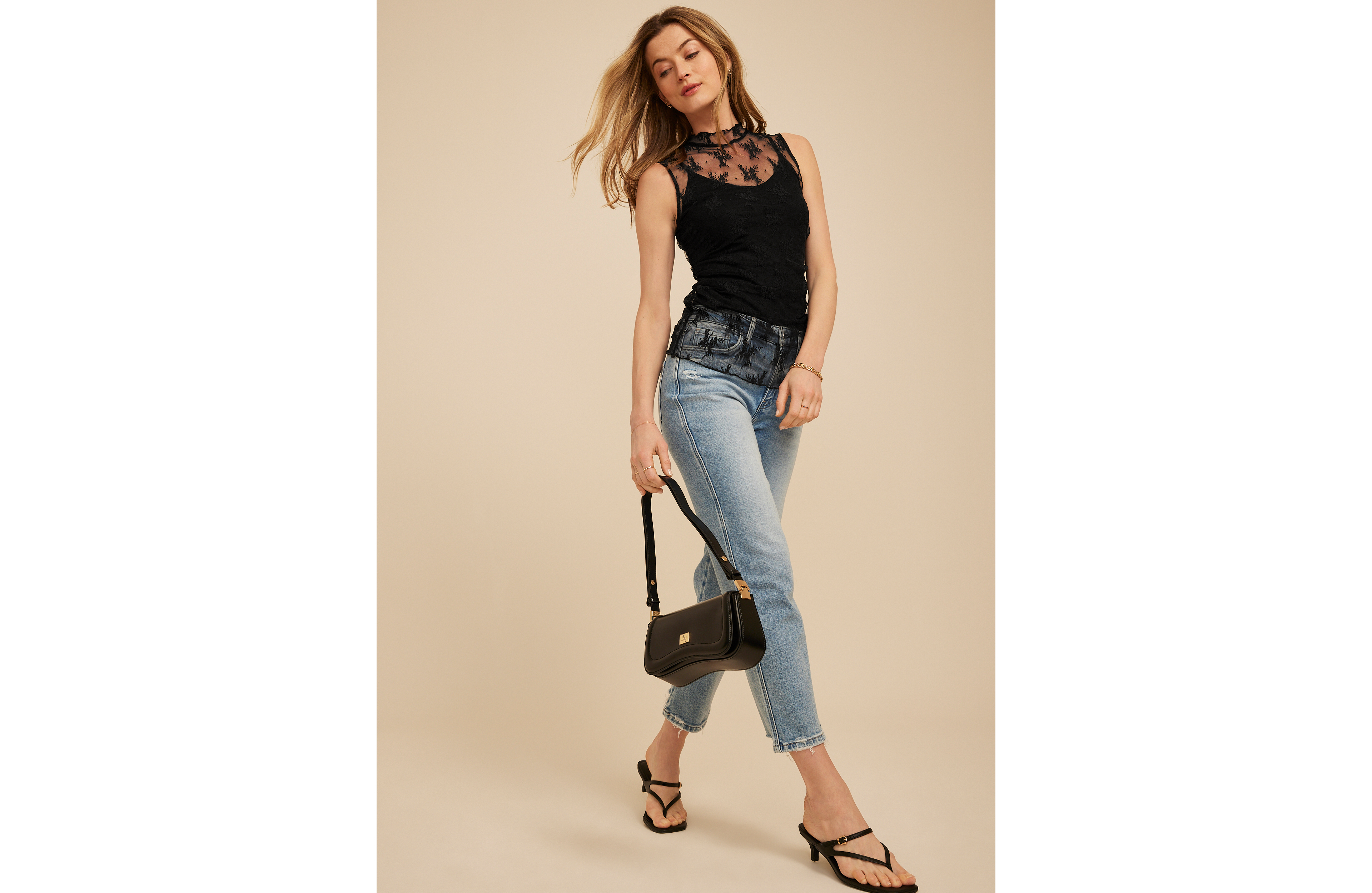 Floral Sheer Lace Mock Neck Tank Top