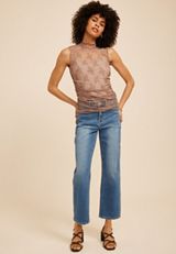 Floral Sheer Lace Mock Neck Tank Top, C2188, small