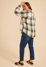 Plus Size Pucker Plaid Button Down Shirt, C1246, small