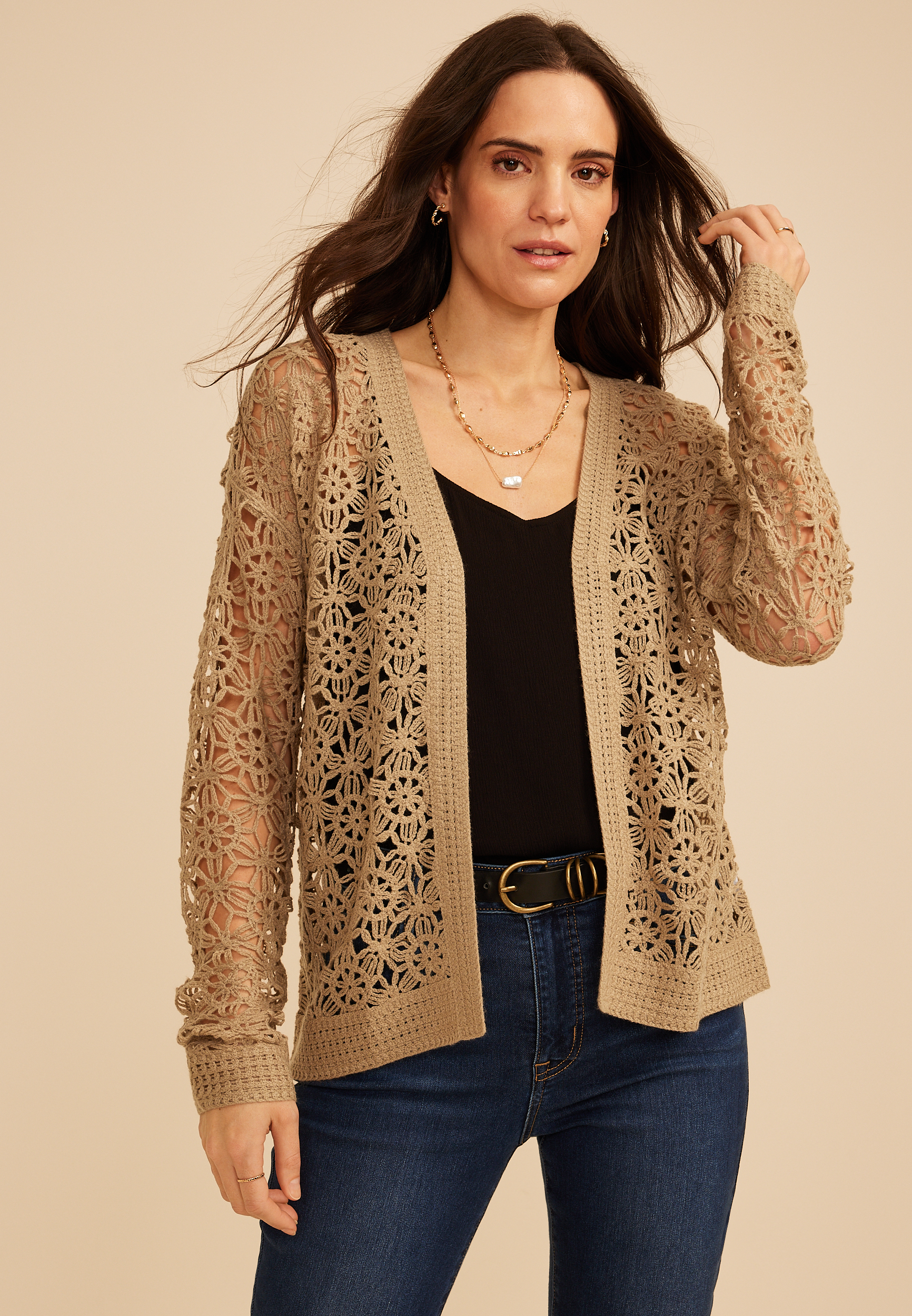 Crochet Open Stitch Cardigan, C496, large