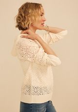 Hooded Open Stitch Crochet Pullover, C8232, small