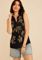 Gold Embroidered Peasant Tank Top, C1756, small