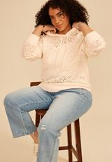 Plus Size Hooded Open Stitch Crochet Pullover, C8232, small