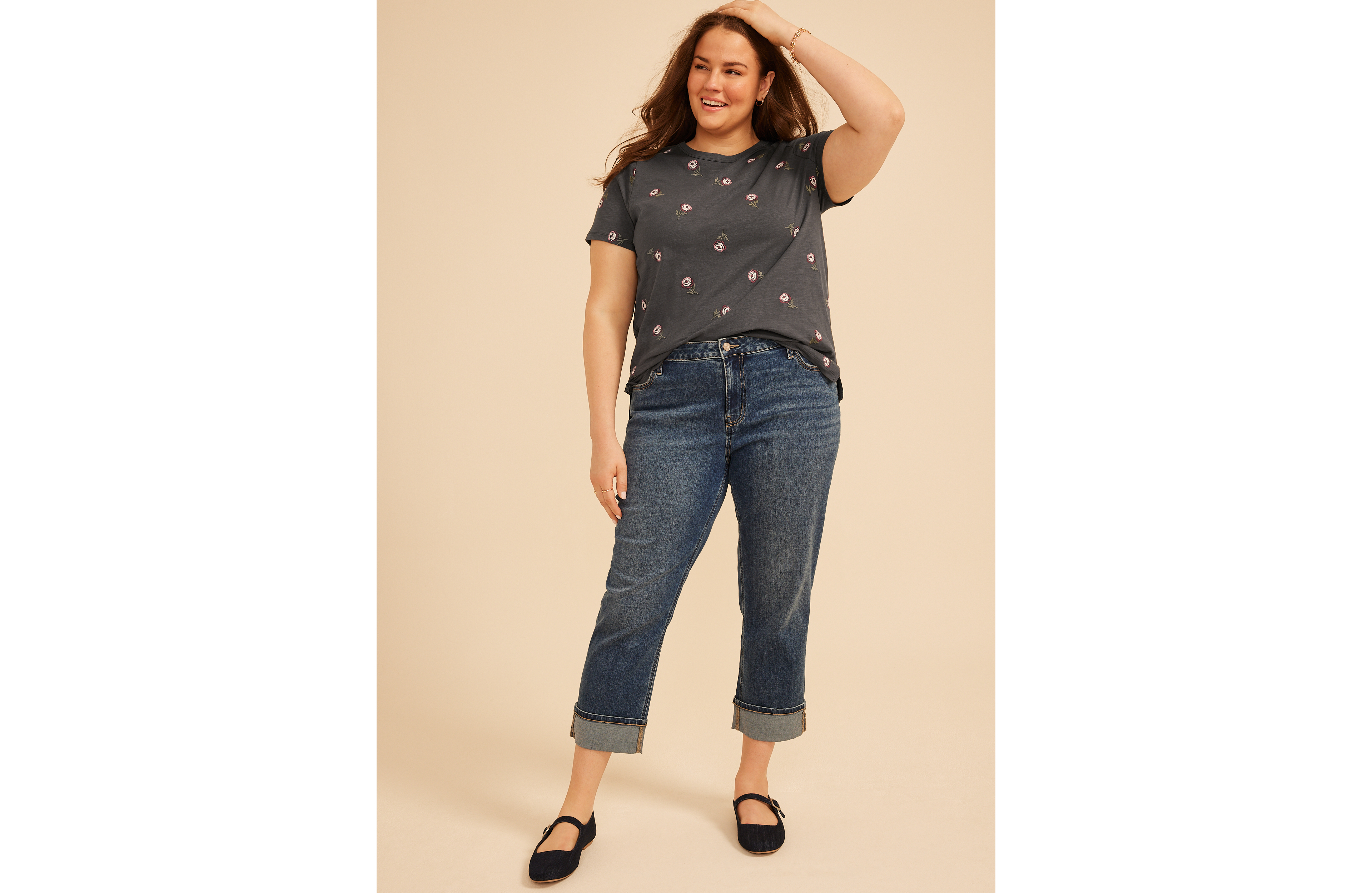 Plus 24/7 Dawson Embroidered Rose Crew Neck Tee