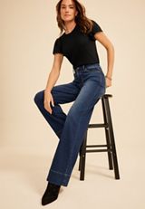 Everflex&trade; Dark High Rise Tall Hem Wide Leg jean, C258, small