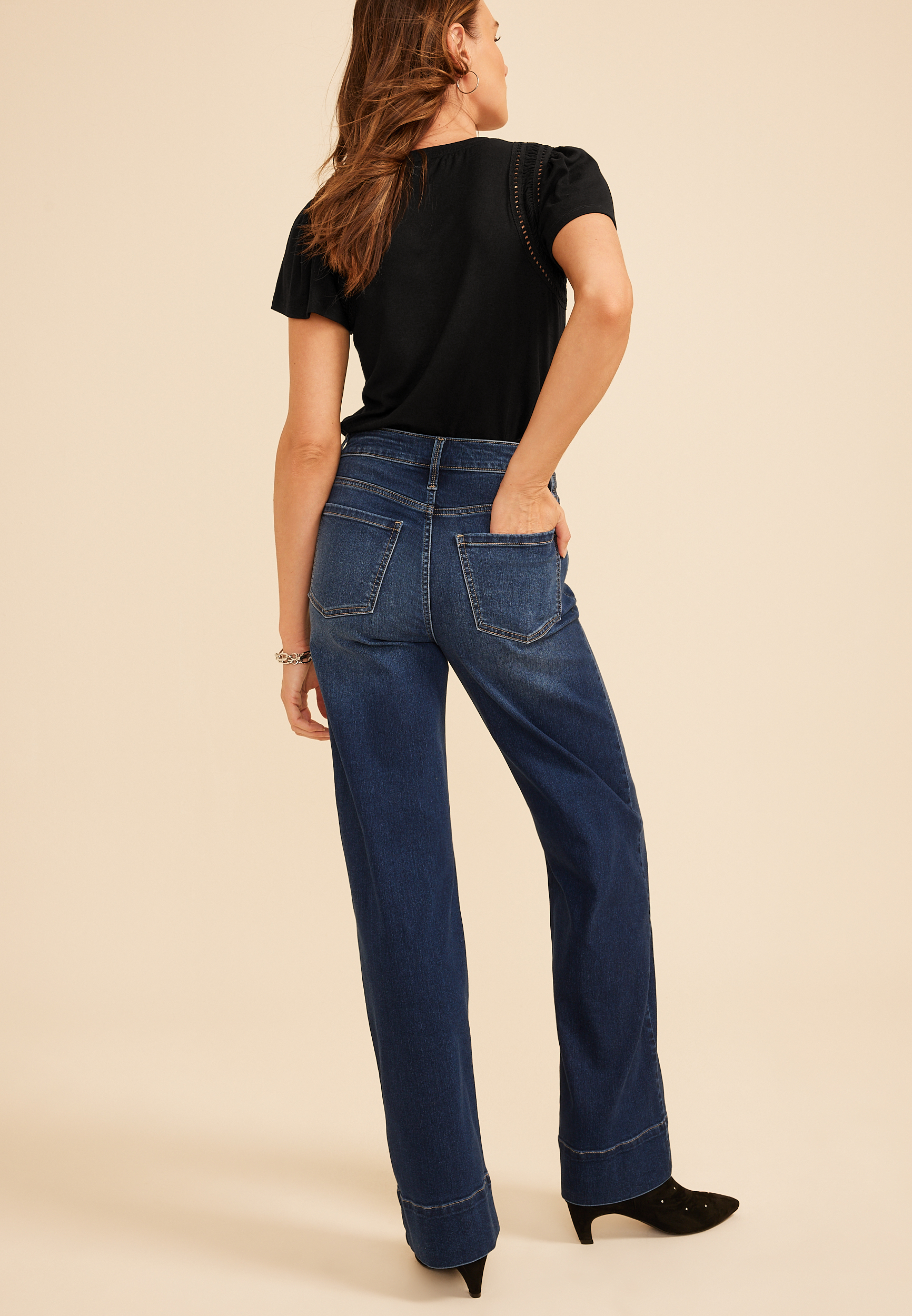 Everflex&trade; Dark High Rise Tall Hem Wide Leg jean, C258, large