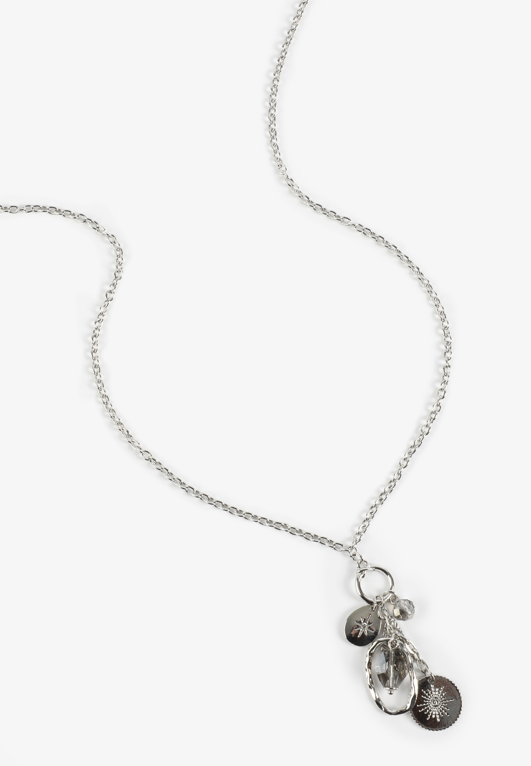 Silver Charm Cluster Pendant Necklace