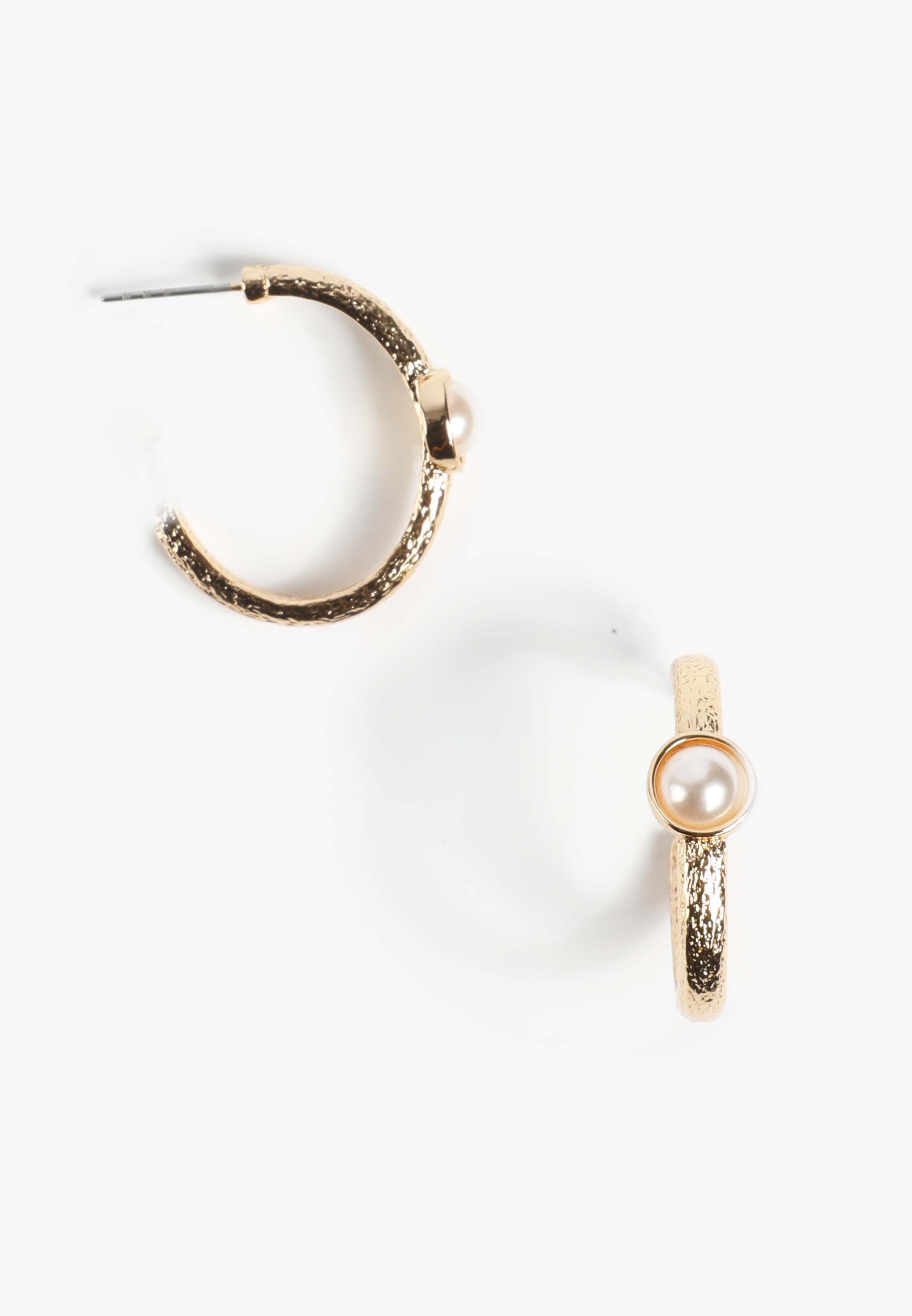 Gold Faux Pearl Hoop Earrings