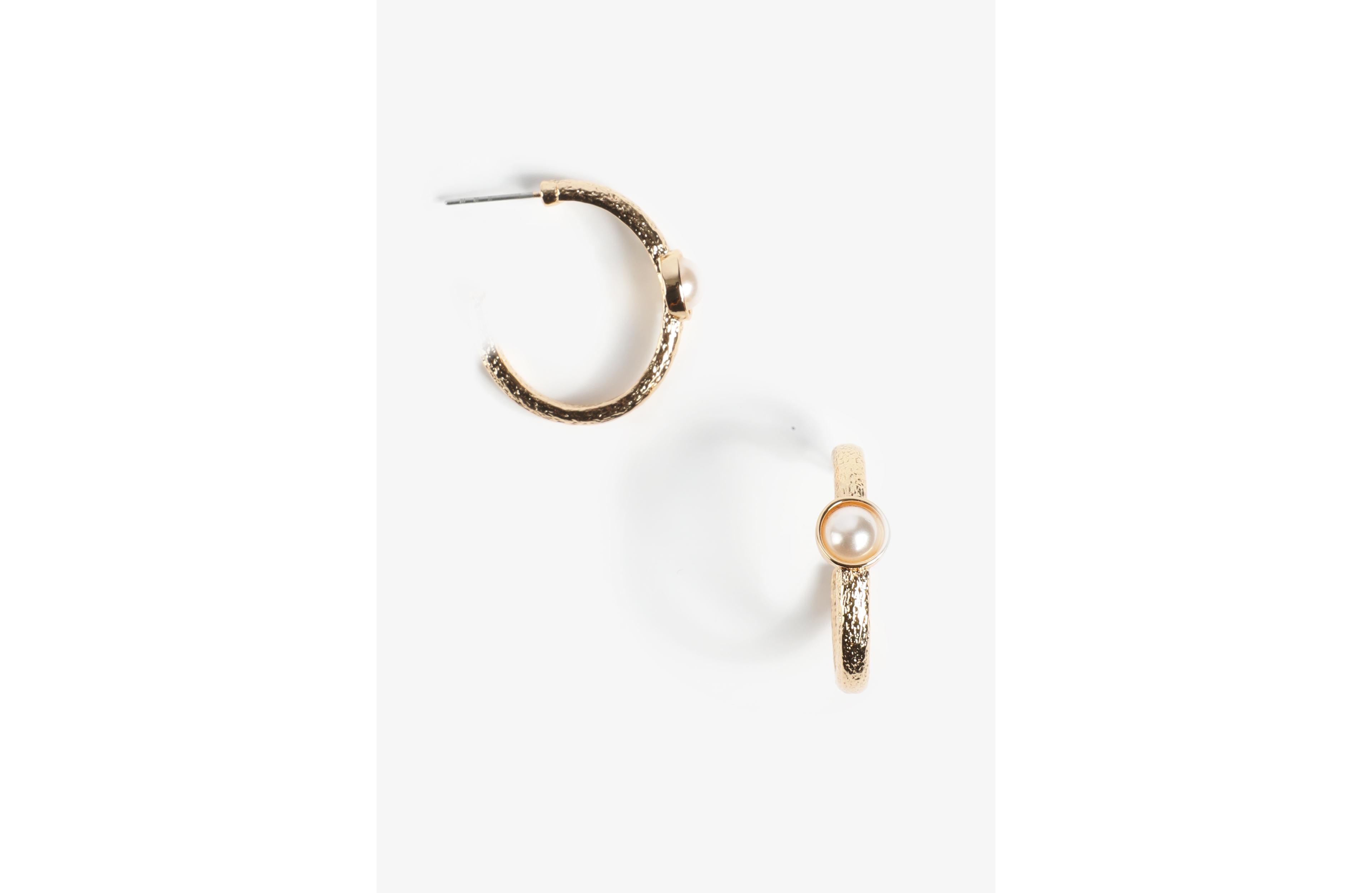 Gold Faux Pearl Hoop Earrings