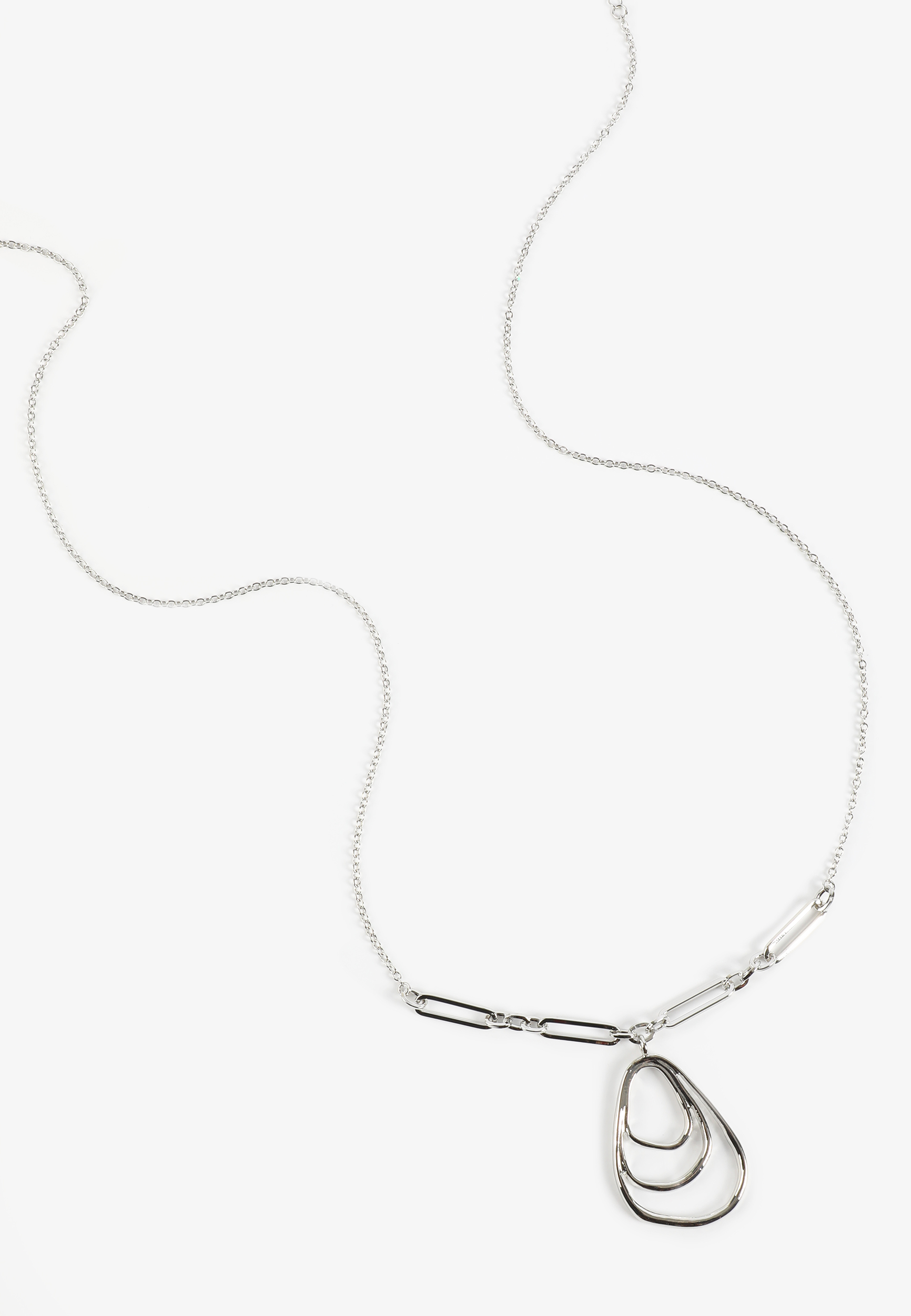 Silver Wavy Oval Pendant Necklace