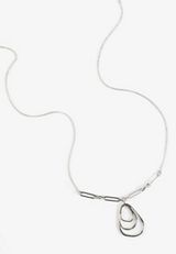 Silver Wavy Oval Pendant Necklace, C431, small