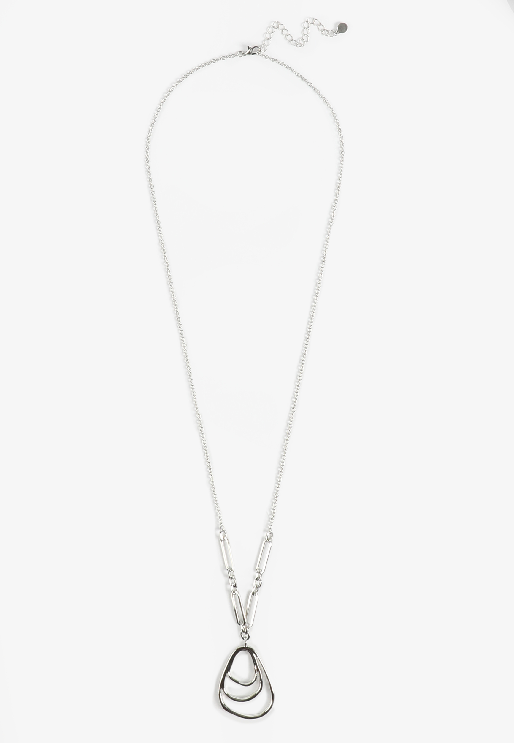 Silver Wavy Oval Pendant Necklace, C431, large
