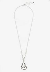 Silver Wavy Oval Pendant Necklace, C431, small