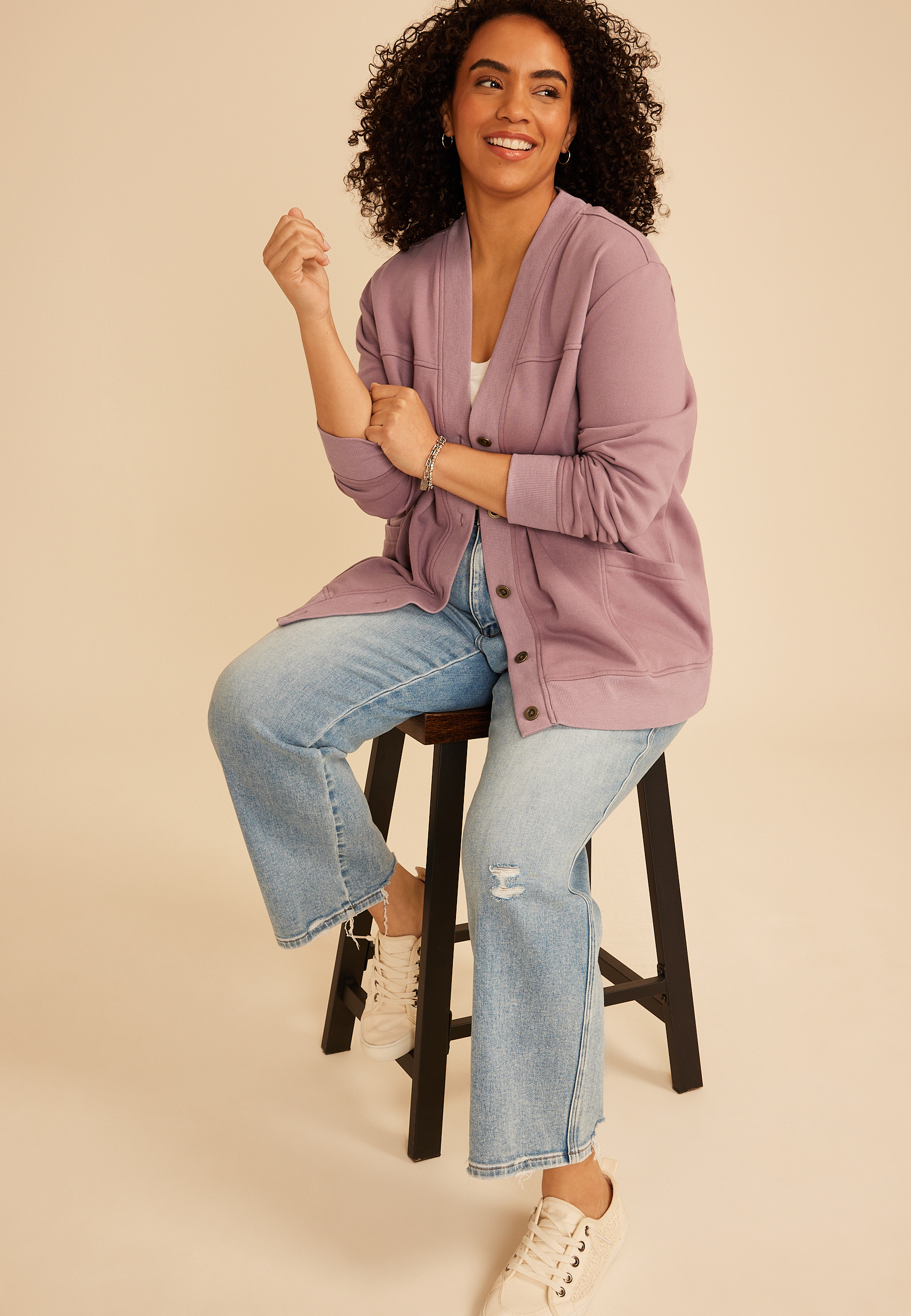 Plus Size Terry Pocket Cardigan, C9247, large