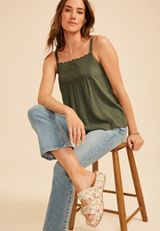 Embroidered Yoke Tank Top, C3157, small