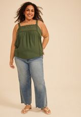 Plus Size Embroidered Yoke Tank Top, C3157, small