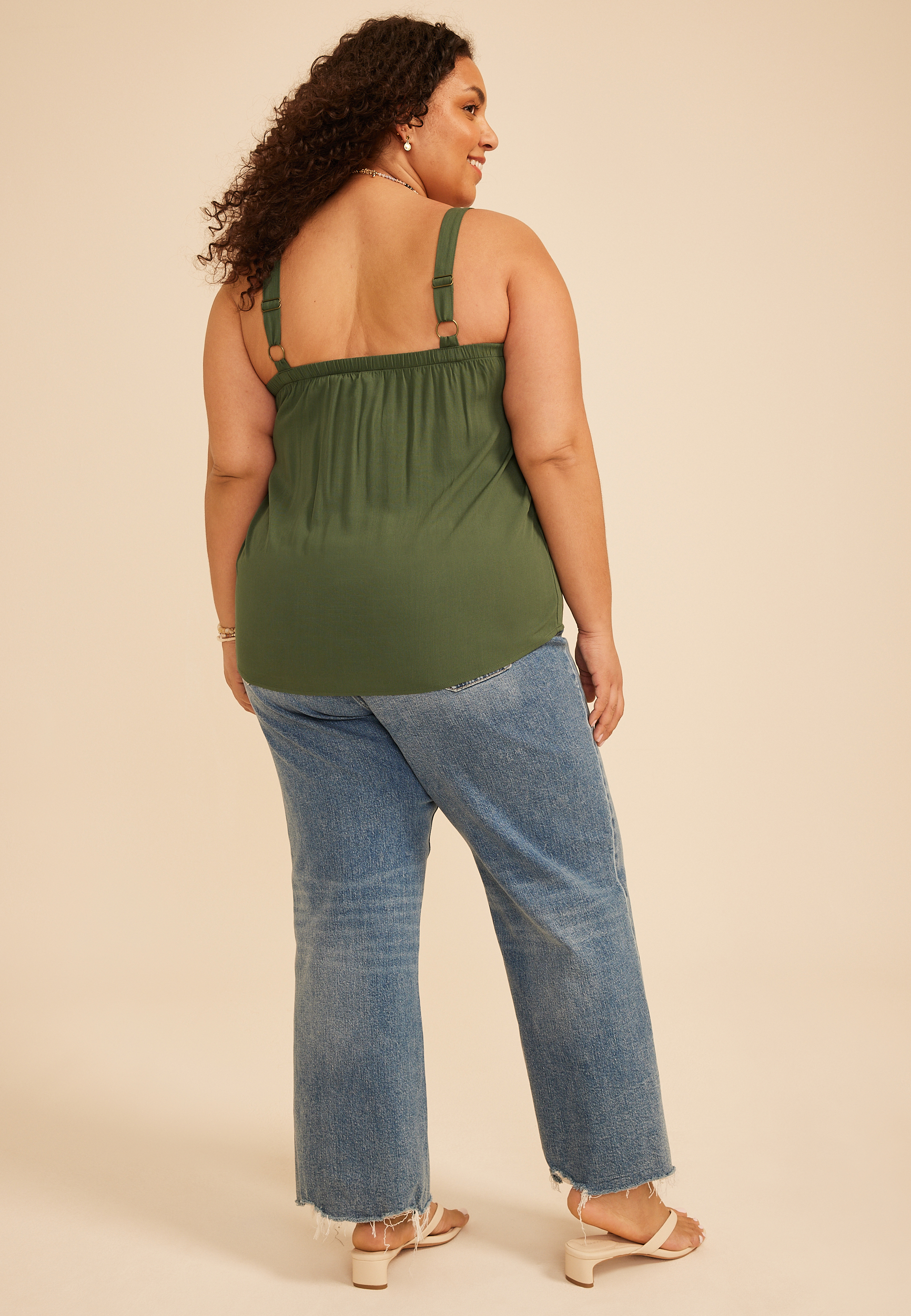 Plus Size Embroidered Yoke Tank Top, C3157, large