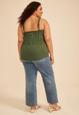 Plus Size Embroidered Yoke Tank Top, C3157, small