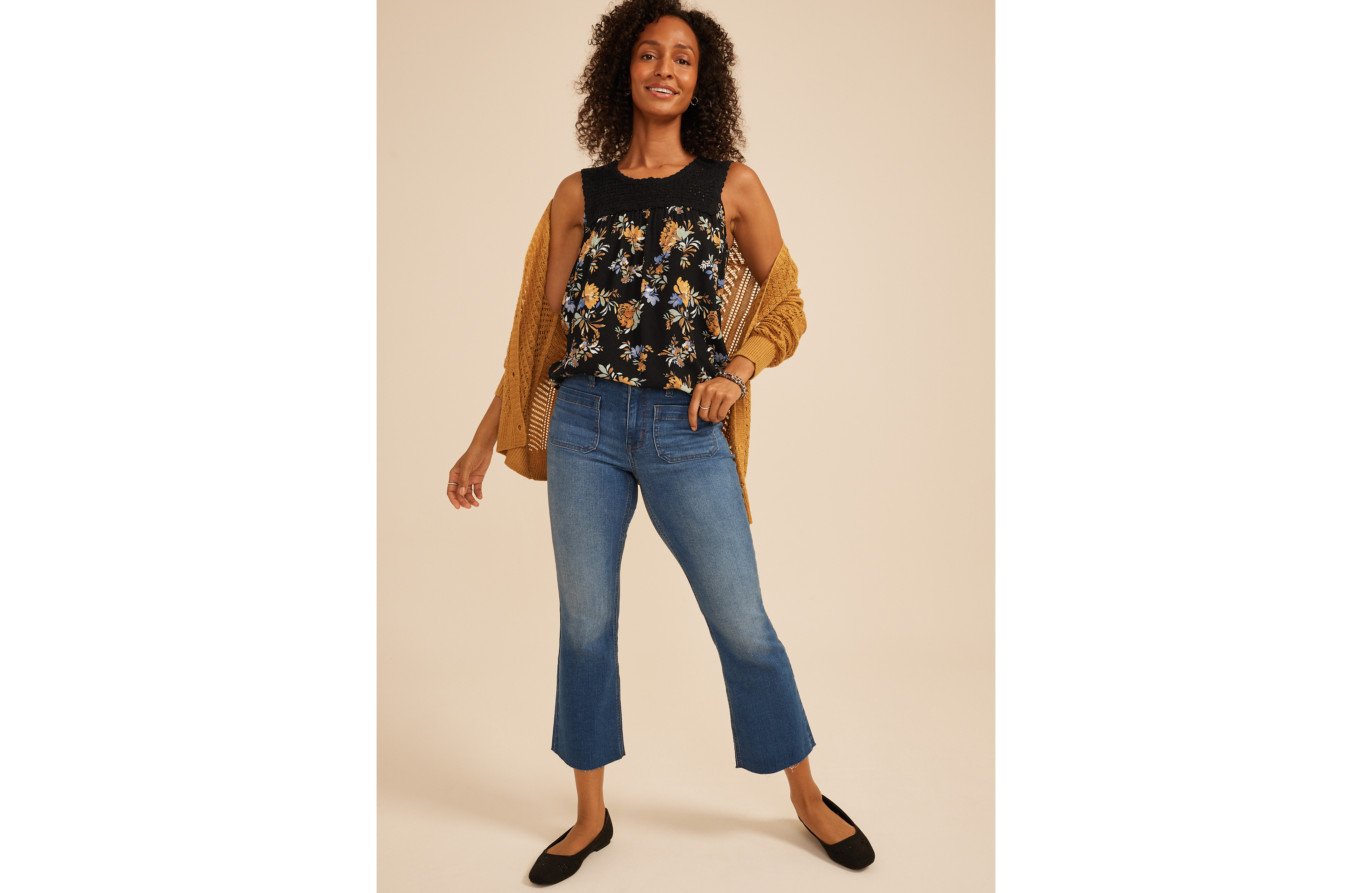 Floral Crochet Yoke Tank Top