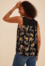 Floral Crochet Yoke Tank Top, C1756, small
